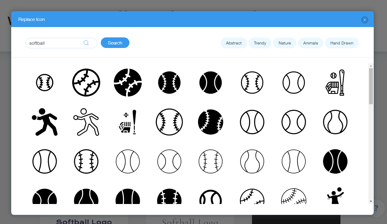 Captura de pantalla de Wix Logo Maker: iconos de Softbol